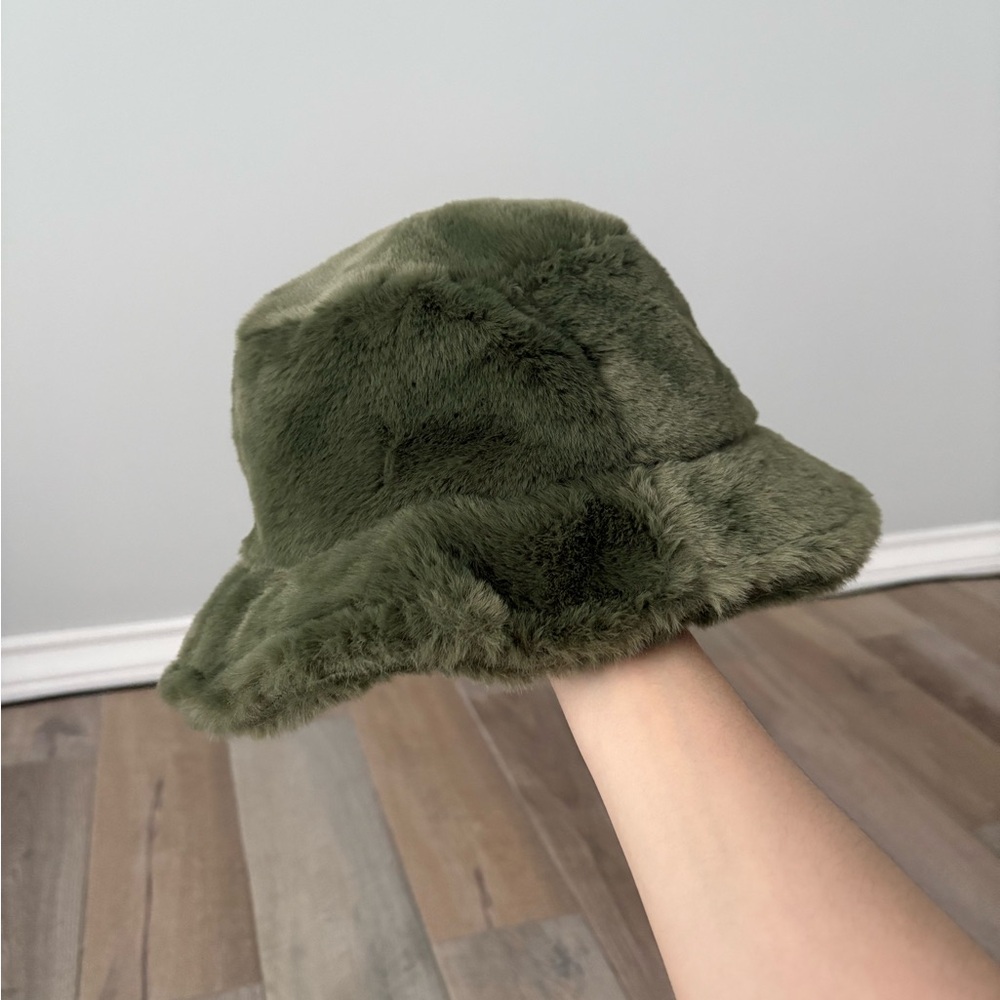 Dolls Kill Olive Green Faux Fur Bucket Hat